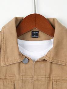 Tween Boy 1pc Flap Pocket Denim Jacket - Coffee Brown - View 3