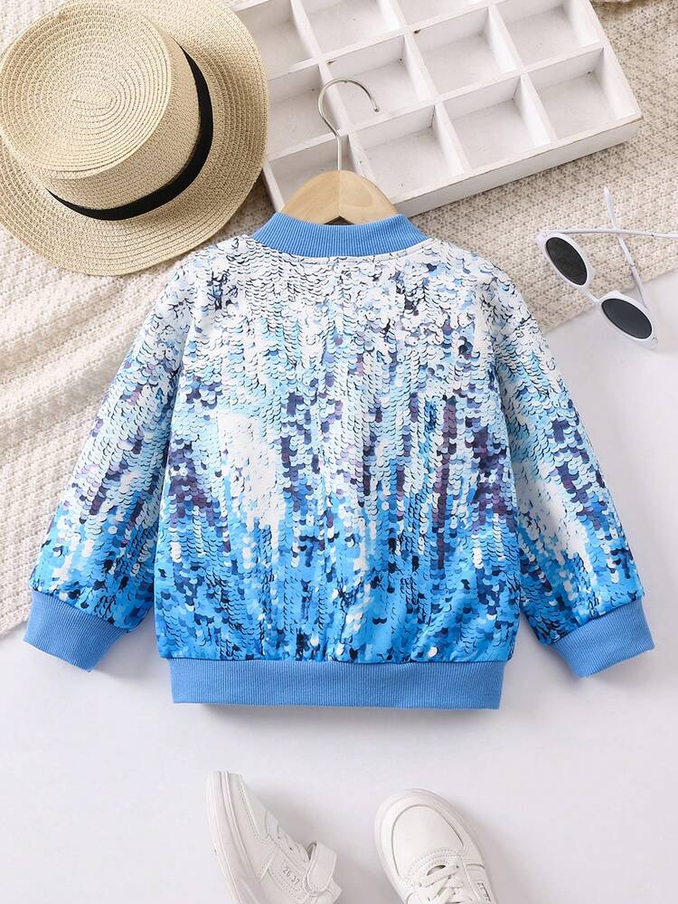 SHEIN Young Girl Sequin Print Zip Up Bomber Jacket - Multicolor - View 2