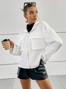 SHEIN Essnce Flap Pocket Drop Shoulder Zip Up Jacket - Grey - View 5