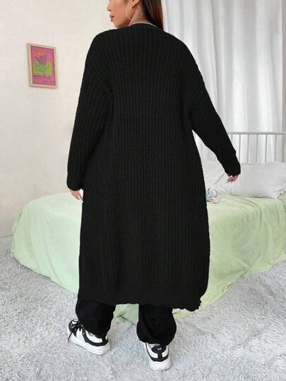 Flirla Plus Drop Shoulder Ribbed Knit Duster Cardigan, For Winter