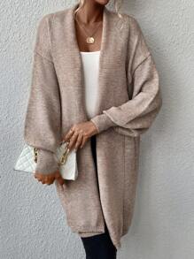 SHEIN Essnce 落肩休闲设计开衫 - 摩卡棕 - 查看 4