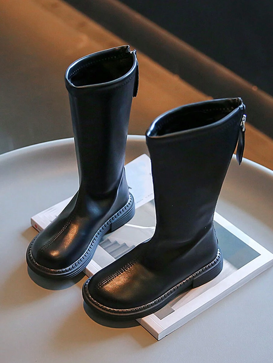 Autumn And Winter New High-top Children's Boots For Girls, With Thick-soles, Flat Heels, And Buckles - Black - View 1