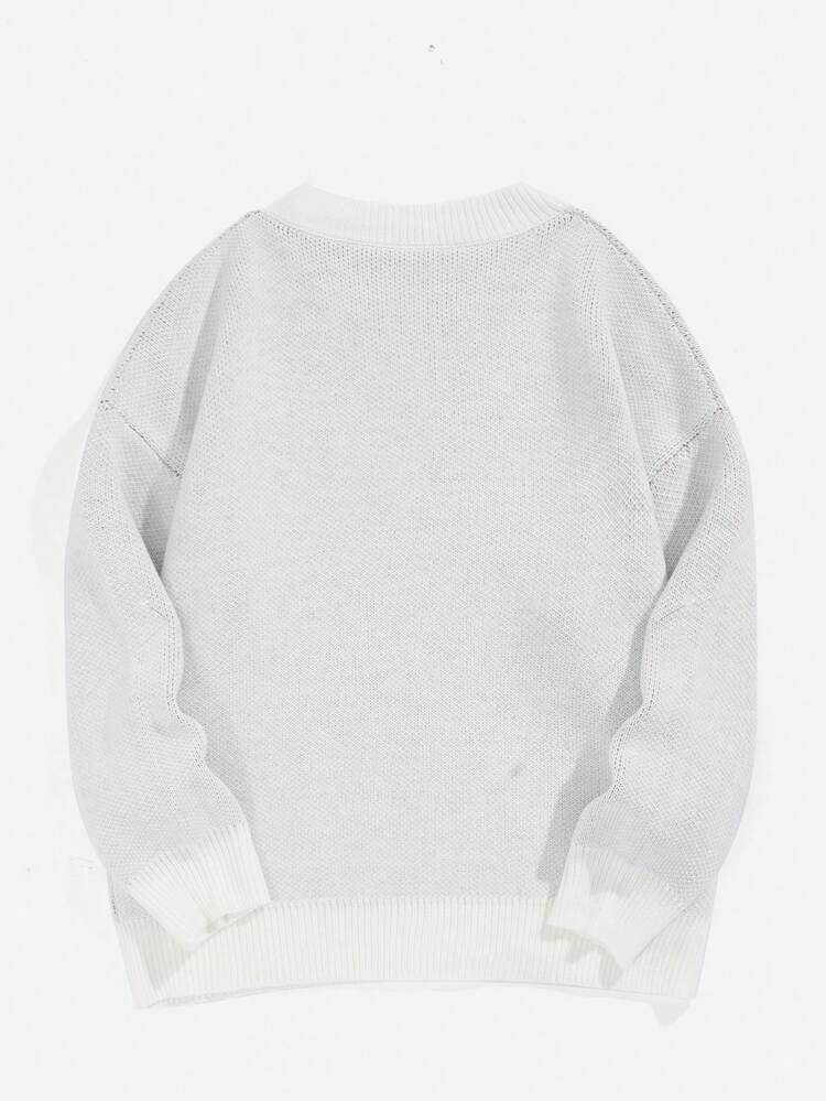 Plus Letter & Cartoon Pattern Drop Shoulder Sweater Knit Pullover Fall Winter Sweater