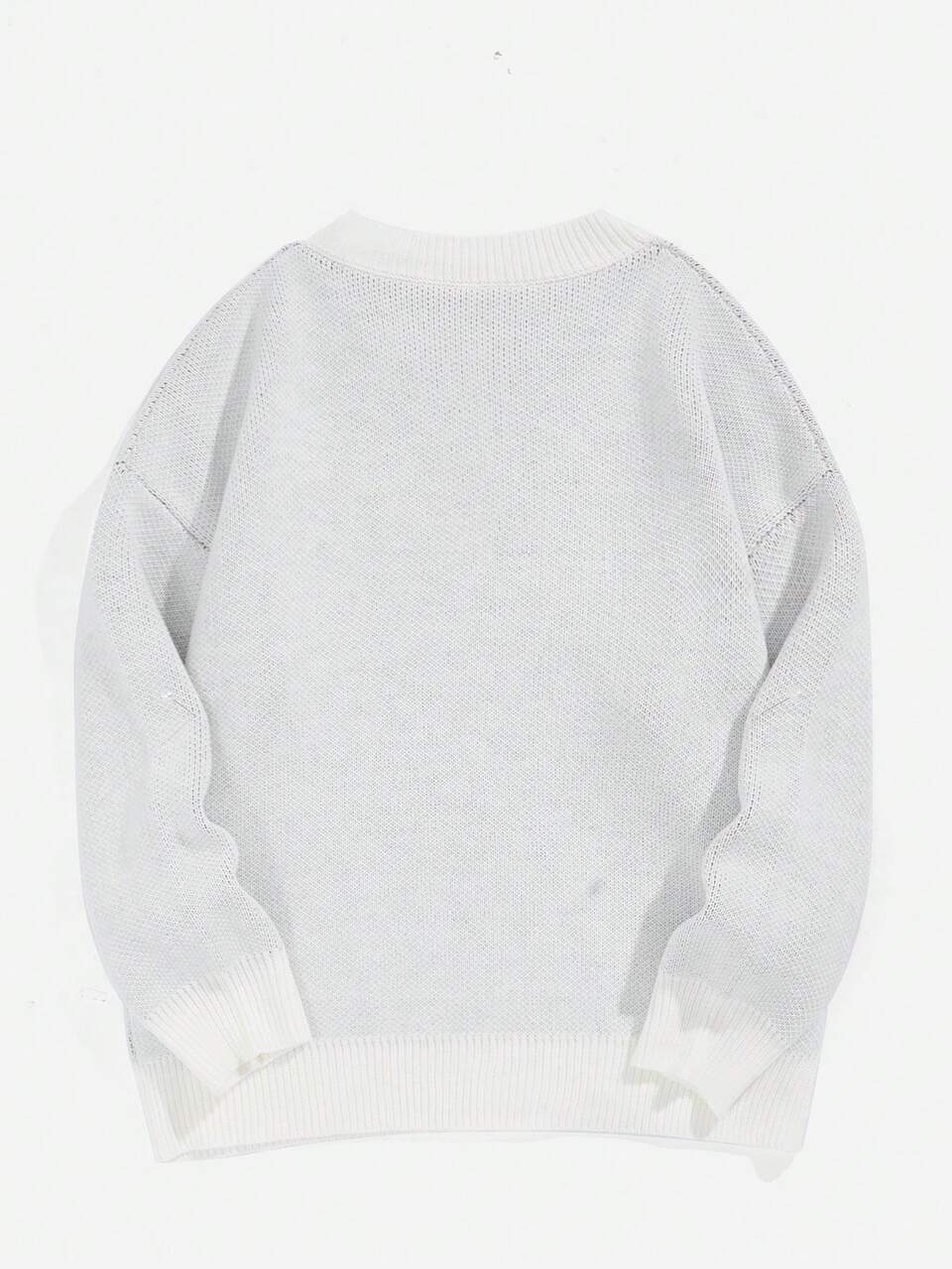 Plus Letter & Cartoon Pattern Drop Shoulder Sweater Knit Pullover Fall Winter Sweater