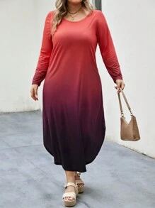 SHEIN LUNE Plus Ombre Curved Hem Tee Dress - Multicolor - View 4