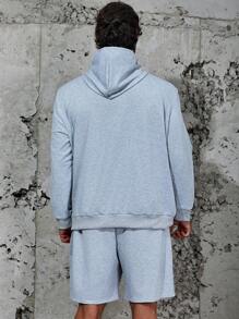 Manfinity Homme Men Plus Letter Graphic Drawstring Hoodie & Shorts - Grey - View 2