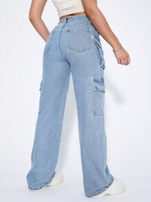 SHEIN ICON Flap Pocket Cargo Jeans