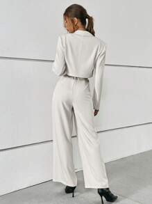 SHEIN Essnce 西裝領西裝外套&闊腿褲 - 黑與白 - 查看 3