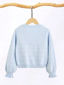 SHEIN Tween Girl Stereo Flower Frill Trim Flare Sleeve Cardigan - Baby Blue - View 2