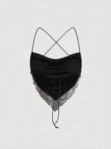 SHEIN MOD 人像圖案垂領頭巾下擺吊帶上衣 - 棕色 - 查看 2