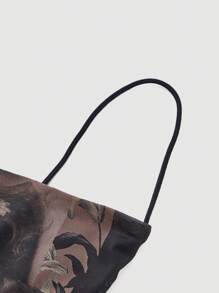 SHEIN MOD 人像圖案垂領頭巾下擺吊帶上衣 - 棕色 - 查看 3