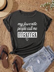 SHEIN LUNE Plus Slogan Graphic Tee - Dark Grey - View 1