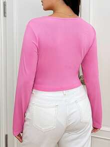 SHEIN EZwear Hơn Vòng trái tim liên kết Áo phông Crop - Hồng - Xem 2