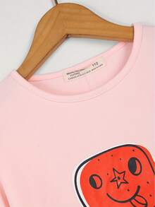 Chica Joven Camiseta con estampado de slogan y dibujos animados ribete con fruncido - Rosa - Ver 3