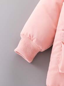 SHEIN Young Girl 1pc Flap Pocket Teddy Lined Hooded Padded Coat - Pink - View 7