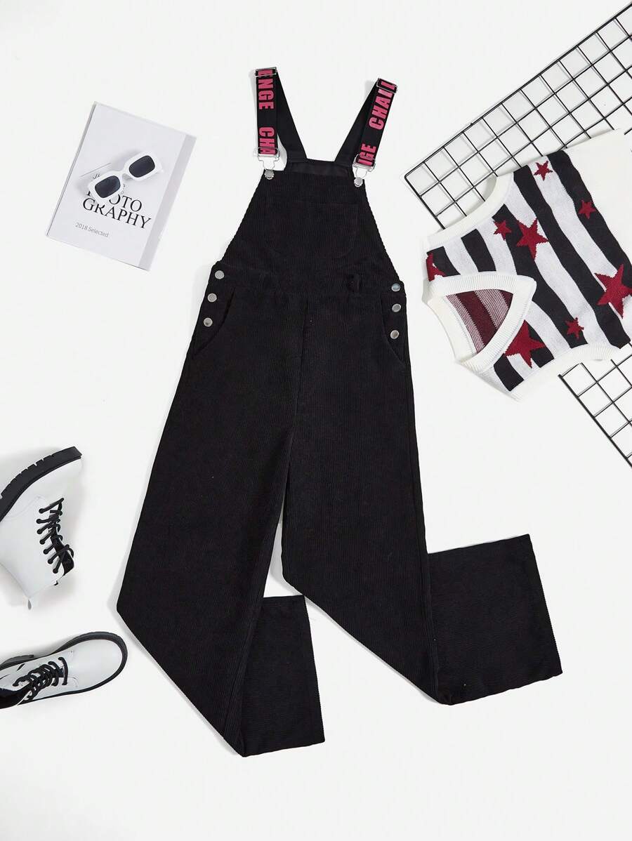 SHEIN EZwear Bảng chữ cái Tổng thể Jumpsuit Without Tee - màu đen - Xem 1