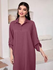 Mulvari 捲邊袖素色連衣裙 - 鏽棕色 - 查看 3