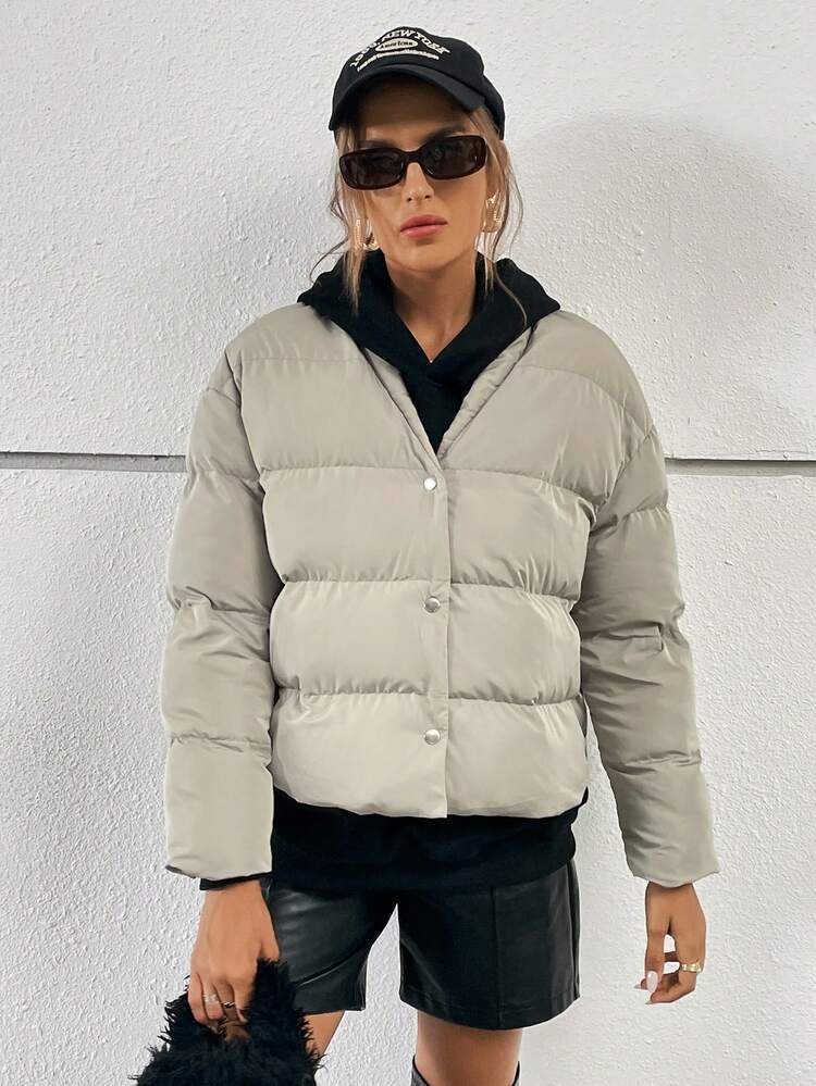 Drop Shoulder Slant Pockets Padded Coat