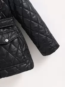 SHEIN 女大童翻蓋口袋腰帶絎縫外套無毛衣