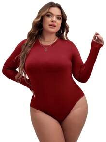 SHEIN BAE Hơn Chất rắn Slim Fit Tee Bodysuit - Màu Đỏ Sâu - Xem 2