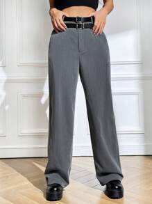 SHEIN EZwear Slant Pocket Prosta Noga Spodnie garniturowe Bez paska