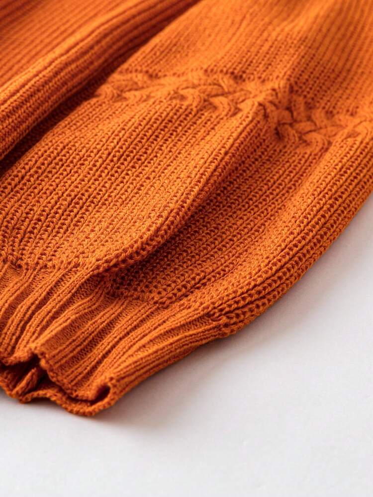 Plus Size Women Solid Color Knitted Round Neck, Lantern Sleeve Casual Simple Pullover Sweater, Autumn/Winter Fall