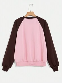 SHEIN EZwear Slogan & In Sao Tay Raglan Áo nỉ - Nhiều màu - Xem 2