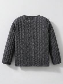 SHEIN Young Boy Bear Patched Cable Knit Tee - Grey - View 2