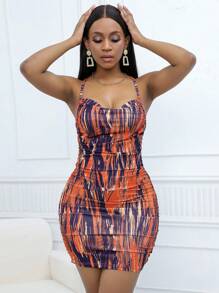 SHEIN SXY 滿版印花垂領吊帶洋裝