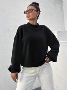 RueChic Mock Neck Drop Shoulder Tee - Black - View 4