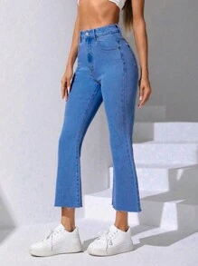 Chất rắn Raw Hem Quần ống loe - Rửa nhẹ - Xem 4