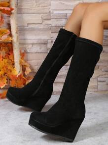 Women's Wedge Boots - Black - View 1