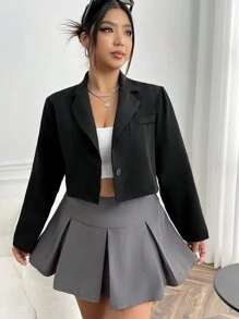SHEIN EZwear Plus Lapel Neck Crop Blazer Graduation,Back To School,Teacher Outfits For Women In Fall/Winter