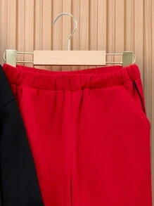 SHEIN 2pcs Tween Boy Casual Cat Letter Print Thick Hoodie Sweatshirt And Solid Color Knit Pants Set - Black - View 9