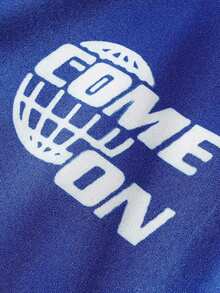 ROMWE MEN Street Life 男士火焰和字母印花襯衫 - 寶藍色 - 查看 8