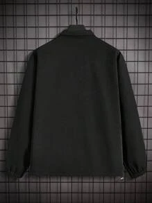 Manfinity Homme Loose-Fit Men's Zip-Up Drop Shoulder Jacket With Pockets (No Hood) - Black - View 2