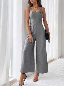 SHEIN Privé Solid Wide Leg Cami Jumpsuit - Grey - View 5
