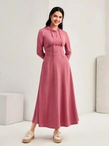 Mulvari Abito trapezio monocolore con coulisse con cappuccio