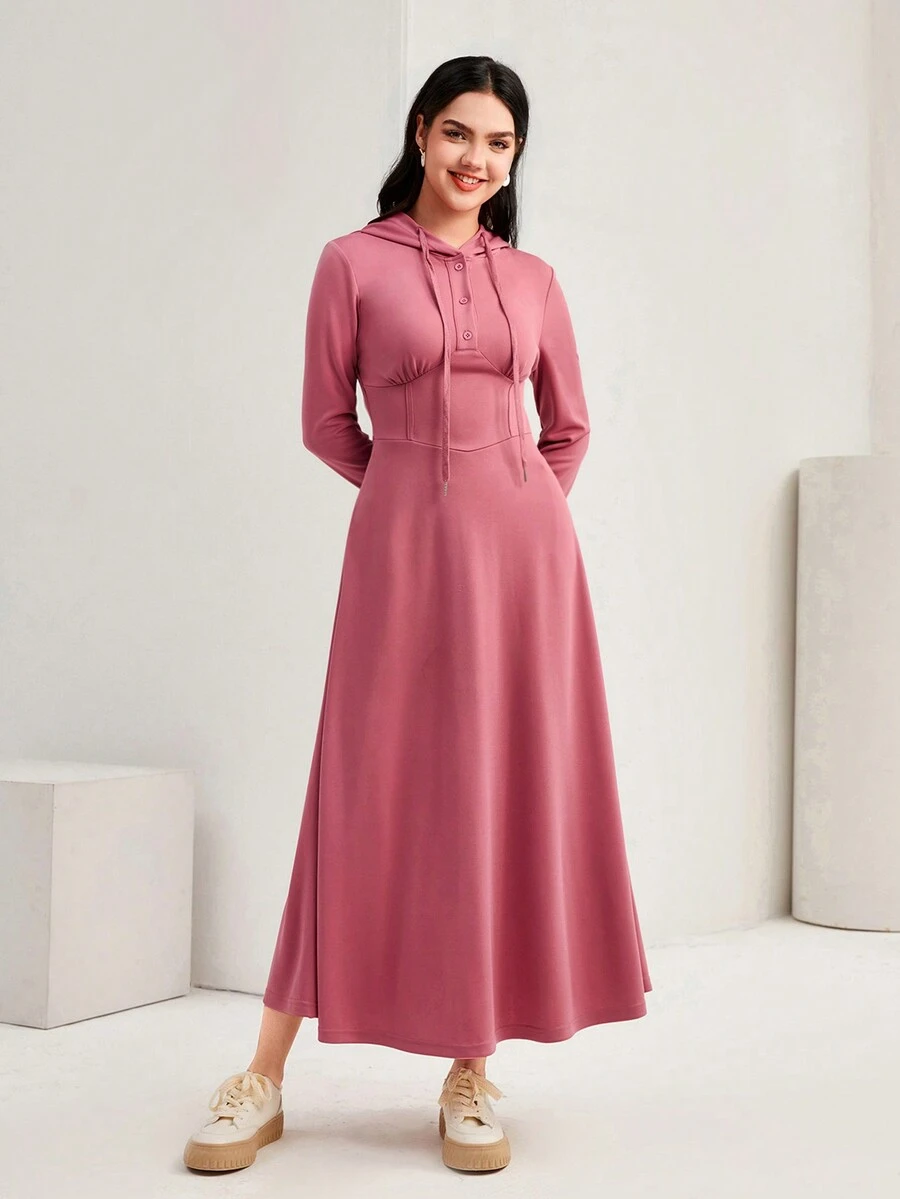 Mulvari Abito trapezio monocolore con coulisse con cappuccio