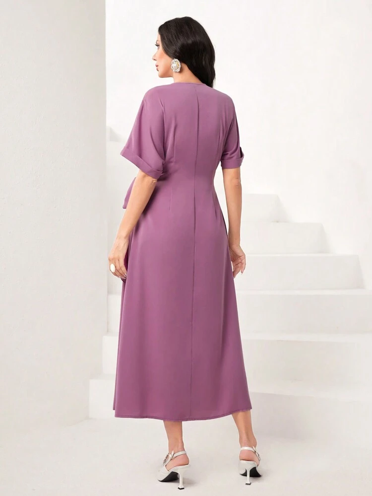 Solid Knot Side Wrap Dress