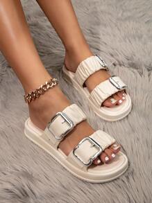 New Korean Style Casual Women's Buckled Sandals, Pair With Roman Dress,Beach Outfits,Slippers Women - Beige - View 3