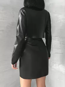 EURMUSE Solid Crop Top & Bodycon Skirt - Black - View 2