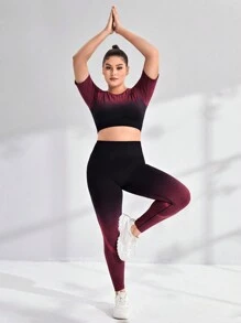 SHEIN Yoga Trendy 大碼漸變印花收腹運動套裝 - 彩色 - 查看 2