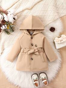 男嬰插肩袖束帶連帽風衣 - 卡其色 - 查看 1