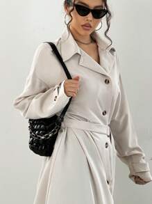 SHEIN Unity Drop Shoulder Belted Longline Trench Coat - Beige - View 5