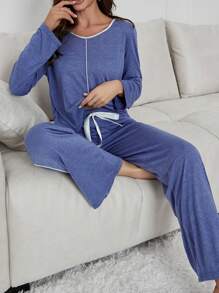 撞色綁結前躺椅套裝 - 藍色 - 查看 3