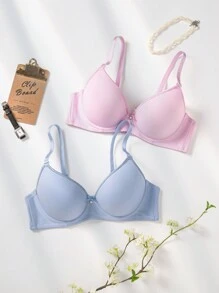 2 piezas Sujetador push up unicolor con aro - Multicolor - Ver 1