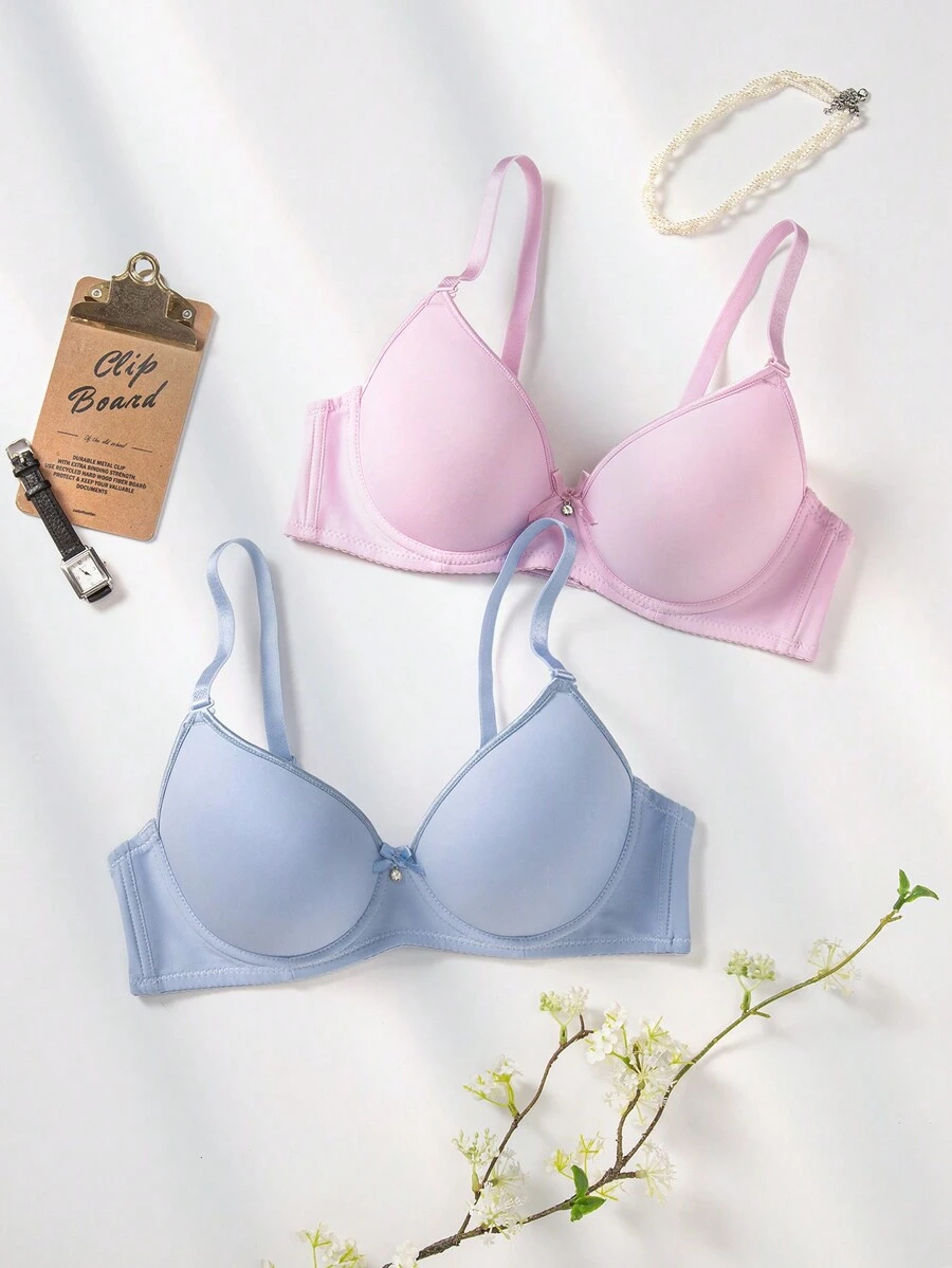 2 piezas Sujetador push up unicolor con aro - Multicolor - Ver 1