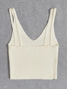 Flirla 大碼純色羅紋針織上衣 - 米色 - 查看 2