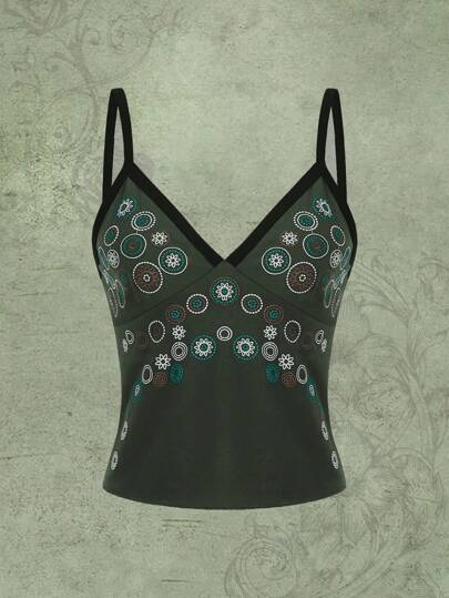 Fairycore Top a canottiera da donna con stampa floreale, stile hippie retrò alla moda